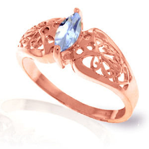 14K. SOLID GOLD FILIGREE RING WITH NATURAL AQUAMARINE (Rose Gold)